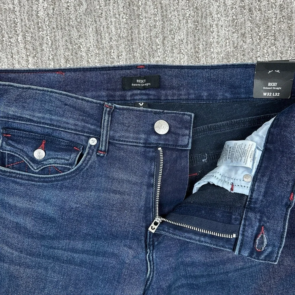 True Religion Ricky SN Flap Straight Jeans Men's 32x32 Dark Shivering Wash NWT